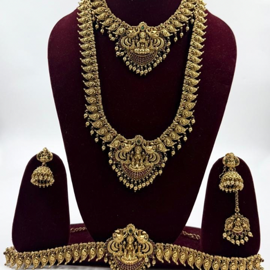South Indian Bridal Set in Antique Finish with Full Temple Jewelry