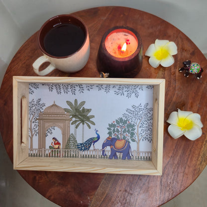 Indian Miniature Art Wooden Tray with Matching Coaster