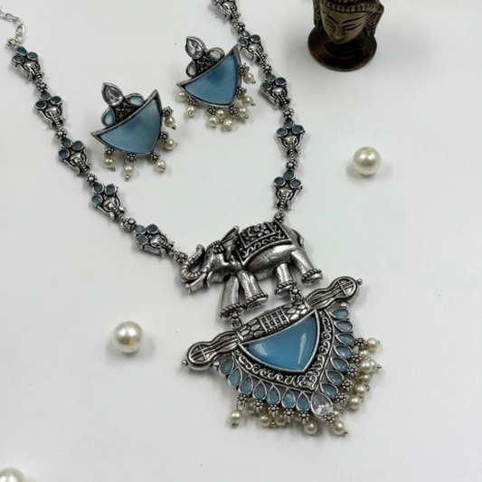 Majestic Echo: Elephant Necklace (Blue)