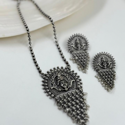 Oxidized Goddess Sunburst Pendant Set