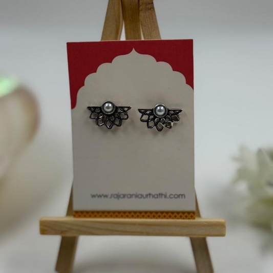 Lotus Petal Tiny Silver Stud Earrings