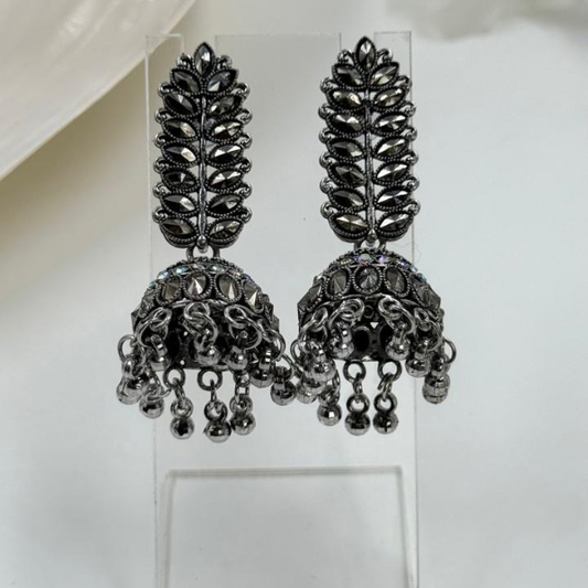 Mirror Oxidized Jhumka Earrings