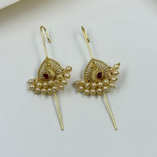 Minimalist Peacock & Pearl Cluster 'Kan Bali' Drop Earrings