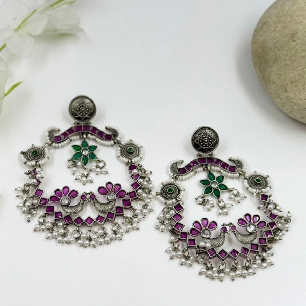 Royal Peacock Oxidised Chandbali Earrings