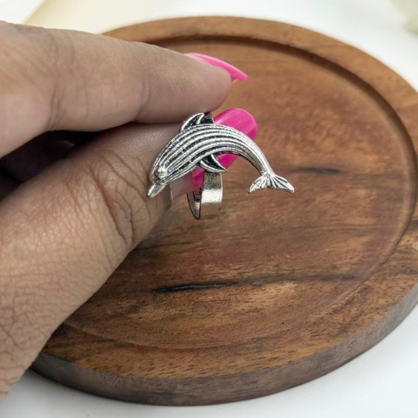 Ocean Leap Oxidized Dolphin Ring