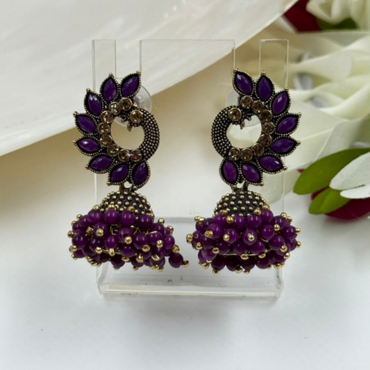 Regal Plum Peacock Jhumka Earrings