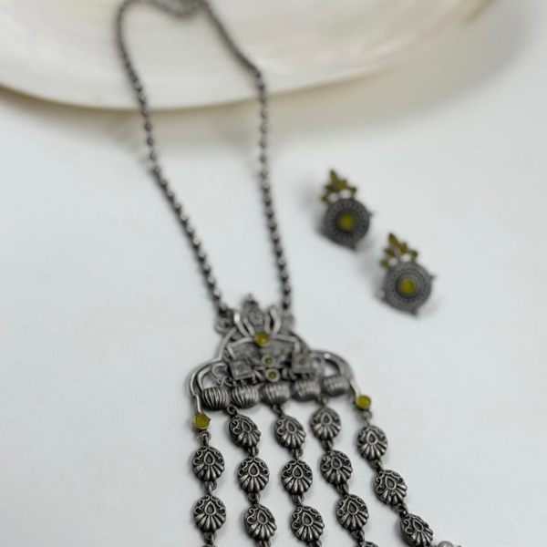 Oxidized Floral Drop Necklace Set
