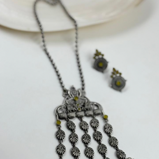 Oxidized Floral Drop Necklace Set