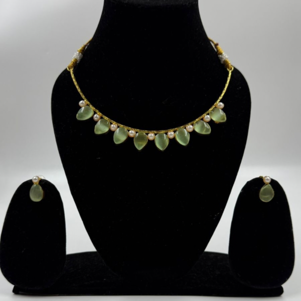 Mint Glow Pearl Drop Necklace Set