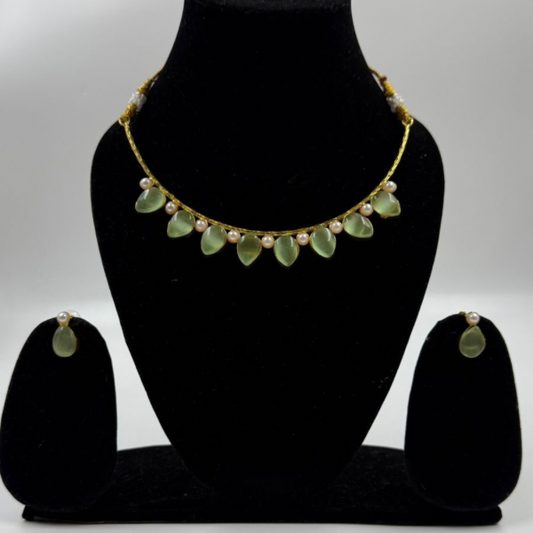 Mint Glow Pearl Drop Necklace Set