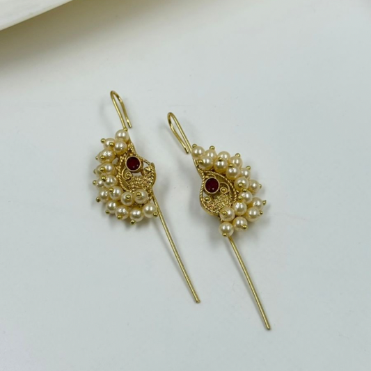 Minimalist Ruby Accent Pearl Ear Swirl Drops