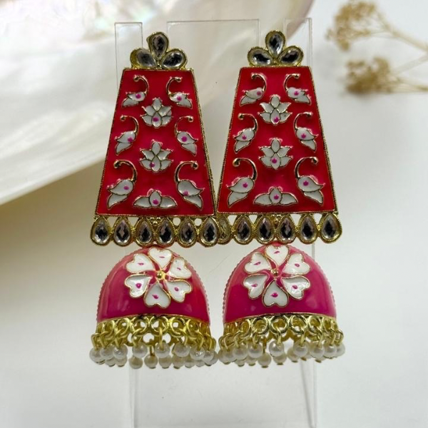 Pink Floral Charm Jhumka Earrings