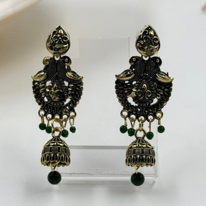 Mystic Peacock Green Danglers Jhumkas