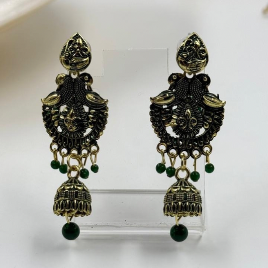 Mystic Peacock Green Danglers Jhumkas