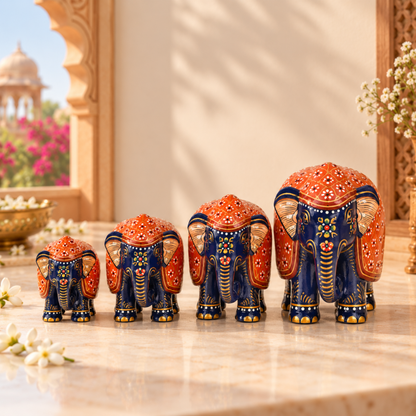 Blue & Orange Royal Elephant Set of 4