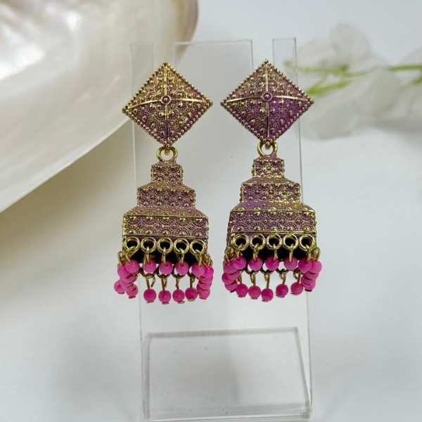 Gulabi Glow Oxidised Jhumka Earrings