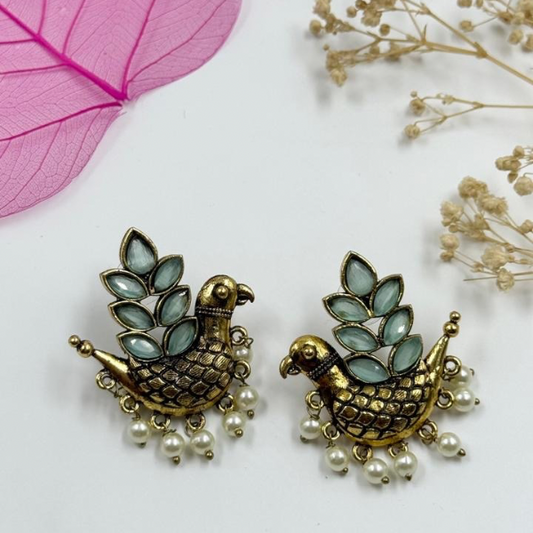 Heritage Parrot Oxidized Earrings (Vibrant Blue)