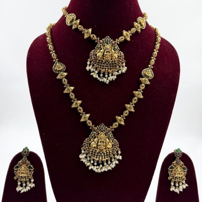 South Royal Grandeur: Layered Lakshmi Necklace with Earrings