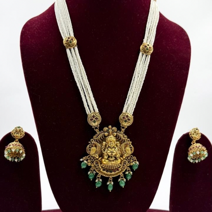 Gorgeous Temple Jewellery Set - Pearl Beaded with Jhumkas