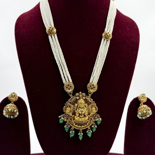 Gorgeous Temple Jewellery Set - Pearl Beaded with Jhumkas
