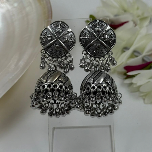 Classic Oxidised Silver Jhumka Earrings