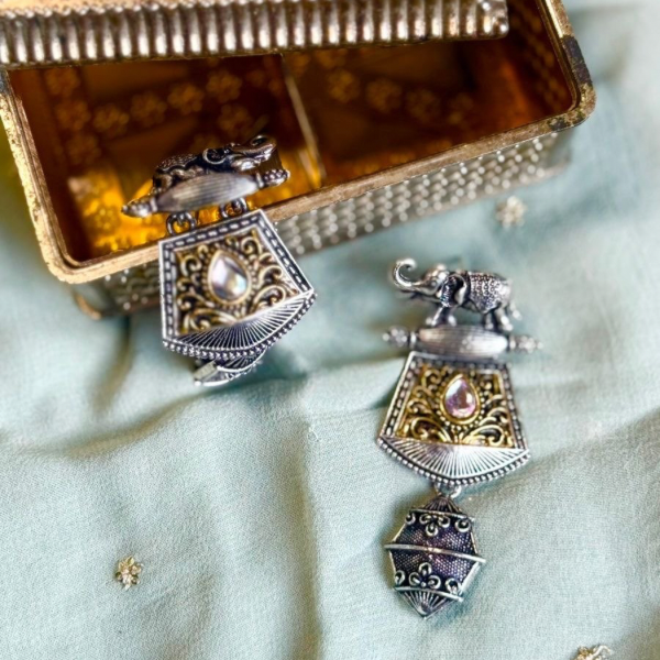 The Elephant Shaped Earrings with Geometric Pattern