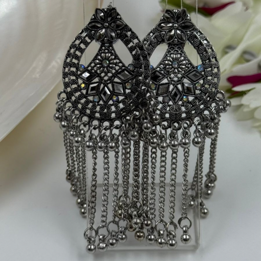 Midnight Sparkle Oxidized Silver Mirror Dangler Earrings
