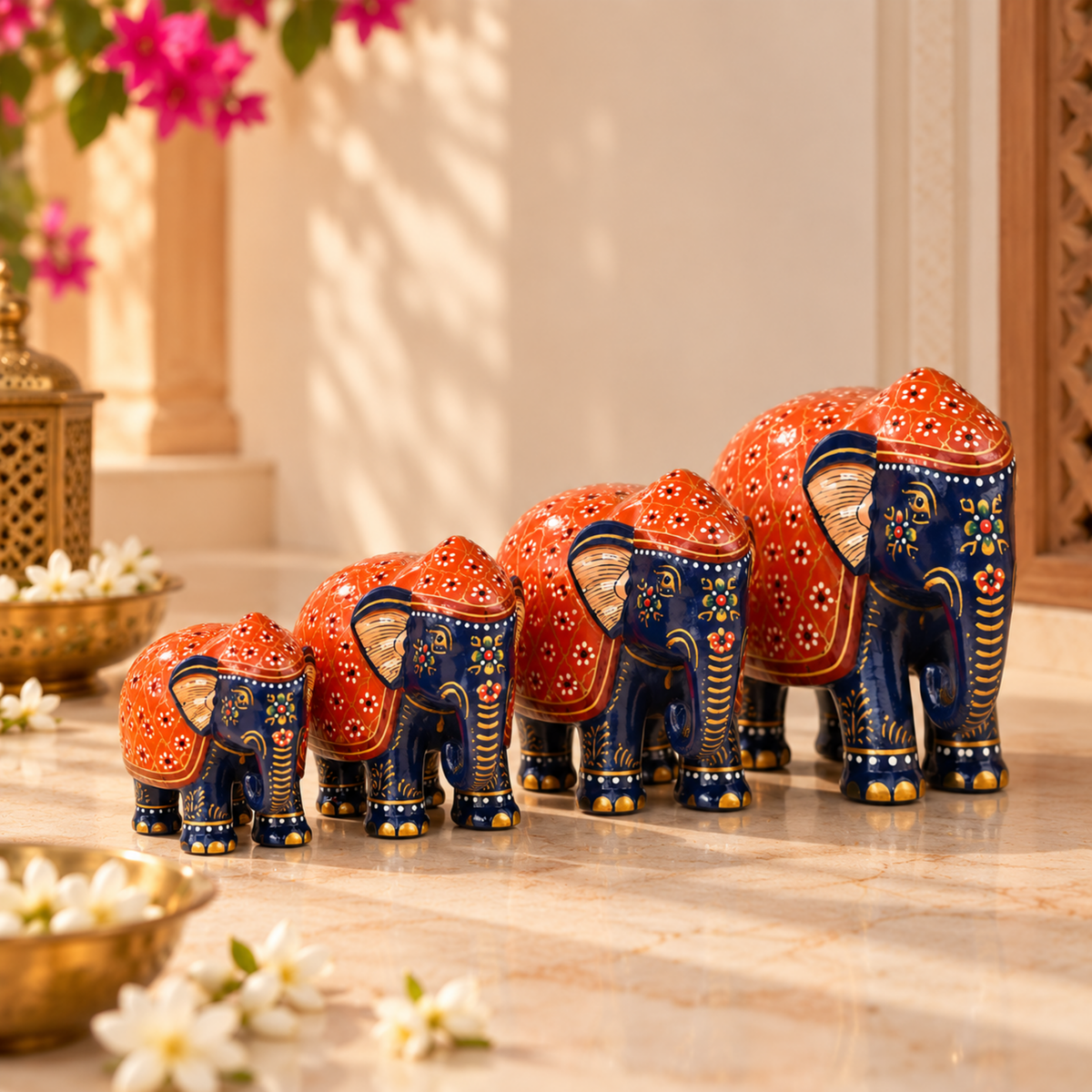 Blue & Orange Royal Elephant Set of 4