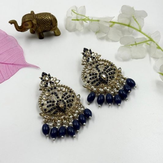 Dreamy Peacock Chandbali - Midnight Blue