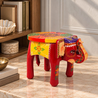 Rajasthani Wooden Elephant Stools - Set of 3