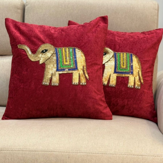 Vibrant Red Elephant Cushion Cover Set