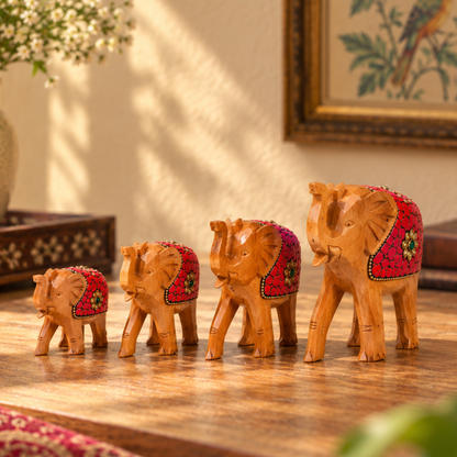 Wooden Elephants Set of 4 for Rajasthani Decor