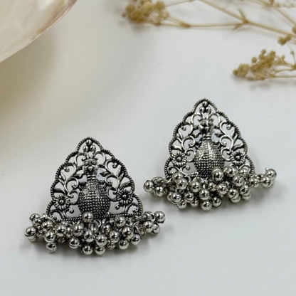 Peacock Oxidised Studs - Ghungroo Drop Earrings