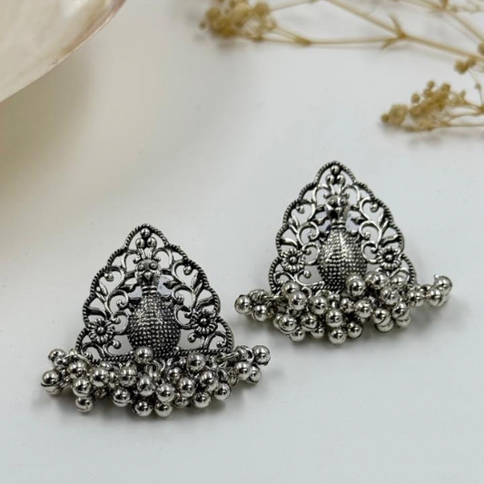 Peacock Oxidised Studs - Ghungroo Drop Earrings
