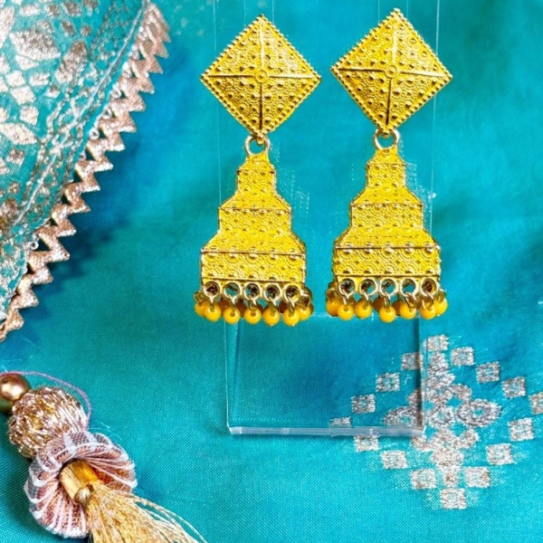 Golden Mustard Glory Oxidised Jhumka Earrings