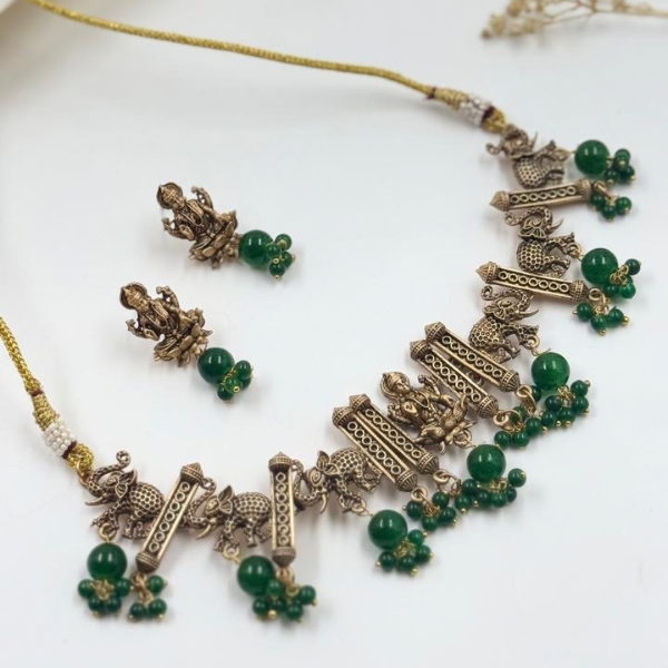 Elephant Inspired Emerald Green Necklace with Matching Studs