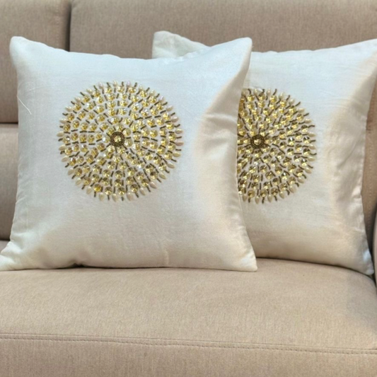Regal Elegance: Beaded Cushion Covers