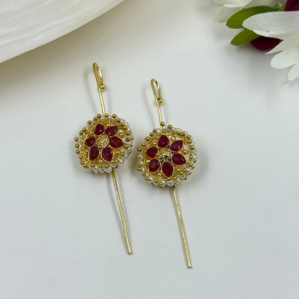 Ruby Bloom Drop Earrings: Gold-Toned Jhumka-Style Studs