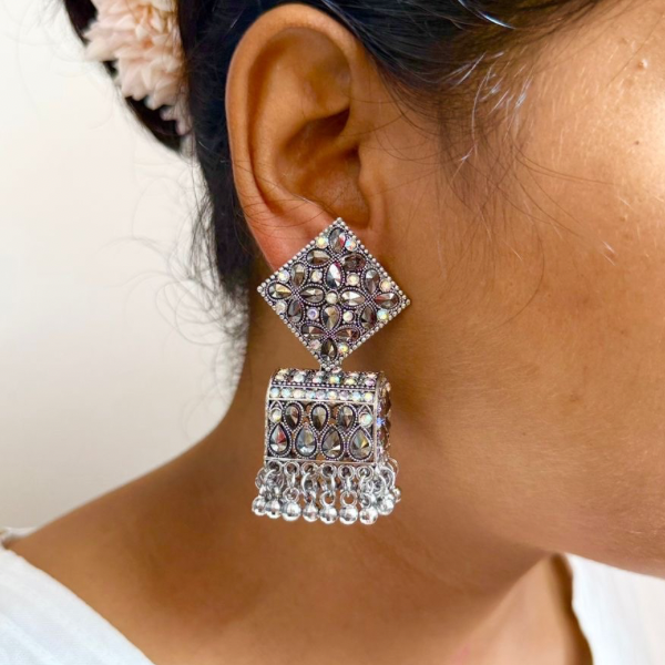 Bold Black Mirror Jhumka Earrings