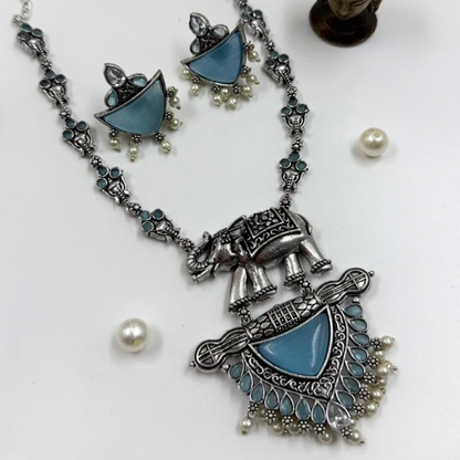 Majestic Echo: Elephant Necklace (Blue)