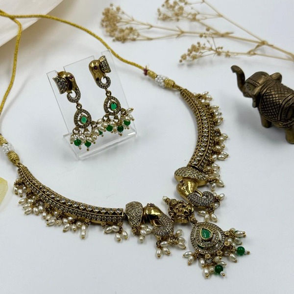 Regal Gold Elephant Pearl Necklace Set