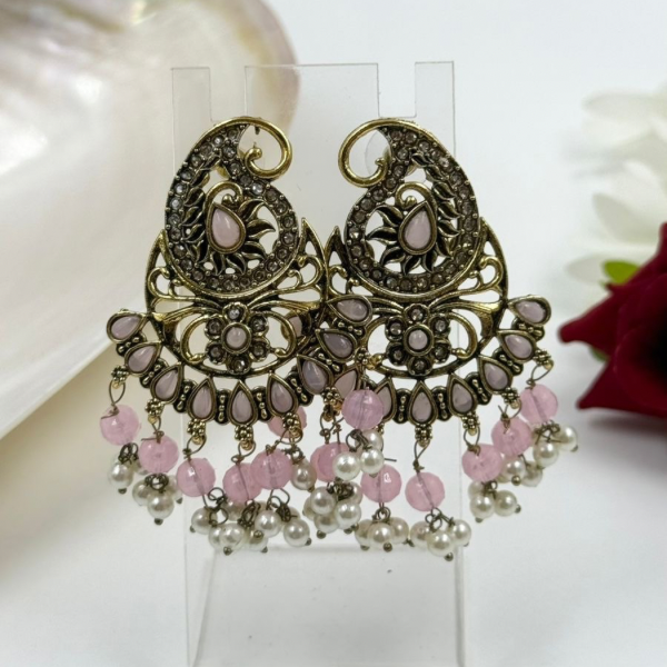 Antique Gold & Pink Paisley Earrings