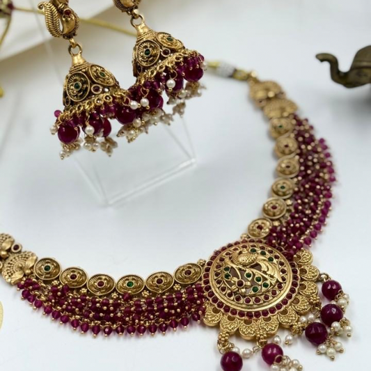 Peacock Royale – Ruby Elegance Necklace Set