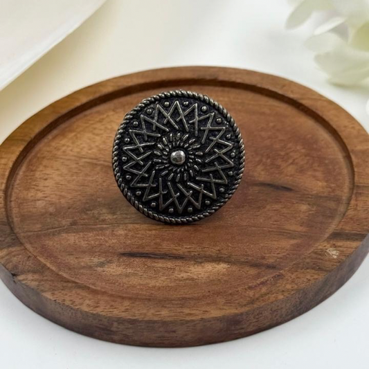 Celestial Bloom Oxidized Mandala Ring