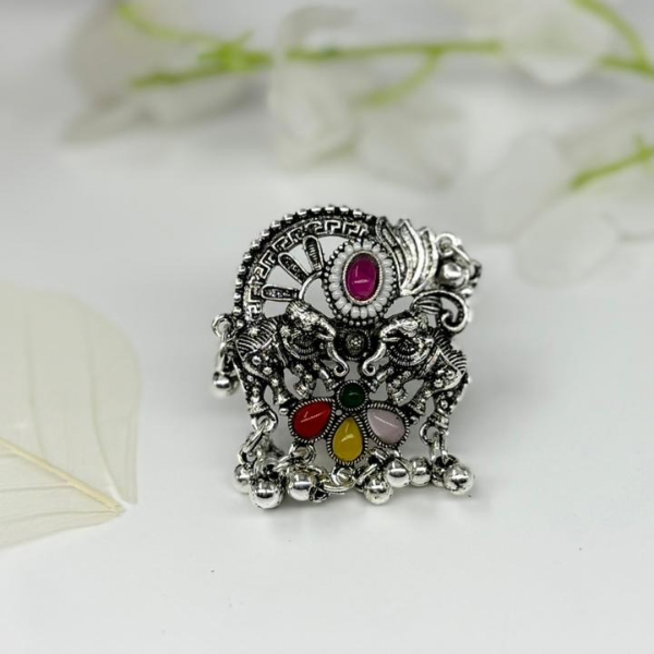 Twin Elephant Oxidized Ring