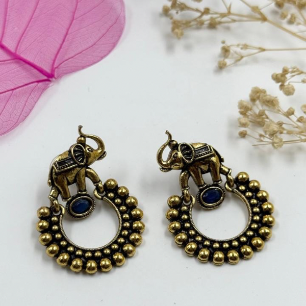 Fabled Safari Designer Elephant Earrings-blue