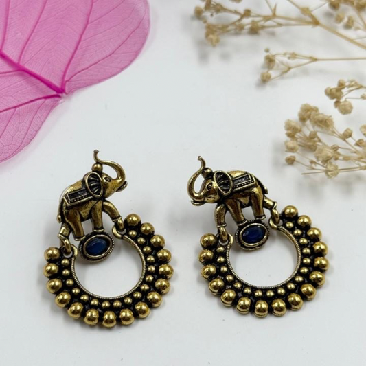 Fabled Safari Designer Elephant Earrings-blue