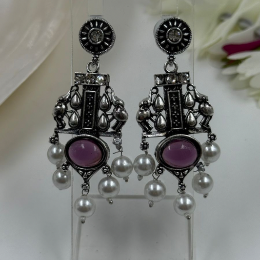 Lavender Dream Oxidized Silver & Pearl Dangler Earrings