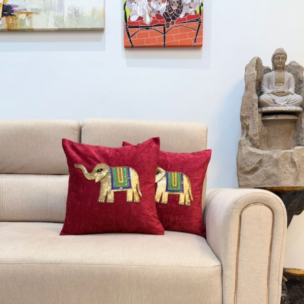 Vibrant Red Elephant Cushion Cover Set