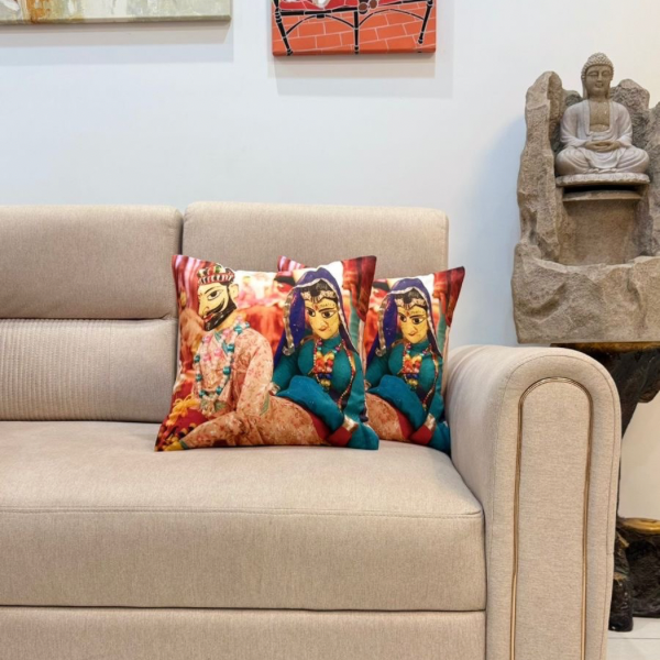 Cultural Splendor: Indian Puppet Design Cushion Covers